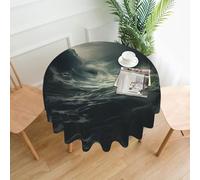 WZYWHJ The turbulent sea surface Printed Round long tablecloth anti overflow and wrinkle resistant dining table cloth 60 inches