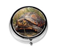 WZYWHJ The Turtle Crawling into The Swamp Printed Circular Medicine Box Storage, Portable Travel with compartments, mini Pill Dispenser