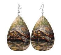 WZYWHJ The turtle crawling into the swamp Printed Ladies' leather earrings, simple water droplet pendant, fashionable holiday gift