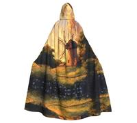 WZYWHJ The windmill on the grassland Printed aldult Cosplay Poncho Hooded Cloak for men and women Halloween Party