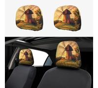 WZYWHJ The Windmill on The Grassland Printed Car Pillowcase 2 Pieces, seat Cover Accessories, Protective Cover Universal