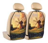 WZYWHJ The Windmill on The Grassland Printed Car seat Anti Kick Storage pad 2 Pieces, Multi-Functional Storage Bag seat Protector After Installation