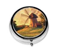 WZYWHJ The Windmill on The Grassland Printed Circular Medicine Box Storage, Portable Travel with compartments, mini Pill Dispenser