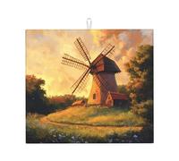 WZYWHJ The windmill on the grassland Printed Drying Mat for Kitchen : Made of sponge Water absorbent, With lanyard for hanging 18 x 16 in