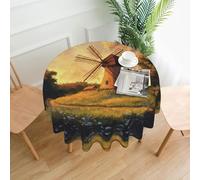 WZYWHJ The windmill on the grassland Printed Round long tablecloth anti overflow and wrinkle resistant dining table cloth 60 inches