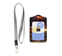 WZYWHJ Thunder and Lightning Printed Work Badge Protective Sheath, Leather Identification Card Cover with Detachable Hanging Rope Set