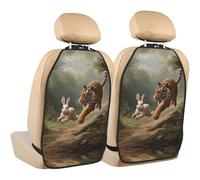 WZYWHJ Tiger Chasing Rabbit Printed Car seat Anti Kick Storage pad 2 Pieces, Multi-Functional Storage Bag seat Protector After Installation