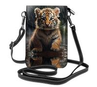 WZYWHJ Tiger cub in the rain Picture Women's leather phone bag crossbody package with adjustable shoulder strap
