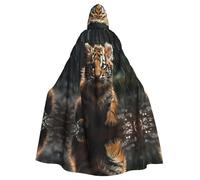 WZYWHJ Tiger cub in the rain Printed aldult Cosplay Poncho Hooded Cloak for men and women Halloween Party