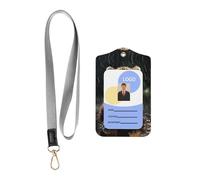 WZYWHJ Tiger cub in The rain Printed Work Badge Protective Sheath, Leather Identification Card Cover with Detachable Hanging Rope Set