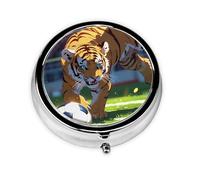 WZYWHJ Tiger cub Playing Football Pattern Circular Medicine Box Storage, Portable Travel with compartments, mini Pill Dispenser