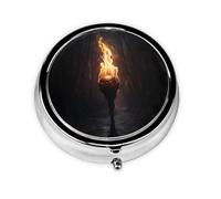 WZYWHJ Torches in the Dark Printed Circular medicine box storage, portable travel with compartments, mini pill dispenser