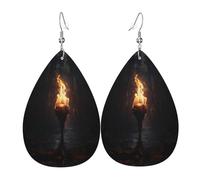 WZYWHJ Torches in the Dark Printed Ladies' leather earrings, simple water droplet pendant, fashionable holiday gift