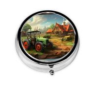 WZYWHJ Tractor Farm Pattern Circular Medicine Box Storage, Portable Travel with compartments, mini Pill Dispenser