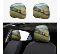 WZYWHJ Train Running on The Grassland Printed Car Pillowcase 2 Pieces, seat Cover Accessories, Protective Cover Universal