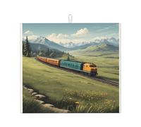 WZYWHJ Train running on the grassland Printed Drying Mat for Kitchen : Made of sponge Water absorbent, With lanyard for hanging 18 x 16 in