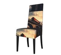 WZYWHJ Trains on The Bridge Printed Detachable Chair Cover Quick Installation and Easy Maintenance Suitable for Square Chair Backs