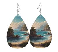 WZYWHJ Tranquil Coast Printed Ladies' leather earrings, simple water droplet pendant, fashionable holiday gift