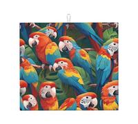 WZYWHJ Tropical parrot flock Pattern Drying Mat for Kitchen : Made of sponge Water absorbent, With lanyard for hanging 18 x 16 in
