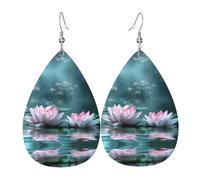WZYWHJ Two Pink Lotus Blossoms Picture Ladies' leather earrings, simple water droplet pendant, fashionable holiday gift