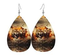 WZYWHJ Two Tigers on Fire Picture Ladies' leather earrings, simple water droplet pendant, fashionable holiday gift