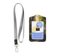WZYWHJ Tyrannosaurus Rex in The Forest Printed Work Badge Protective Sheath, Leather Identification Card Cover with Detachable Hanging Rope Set