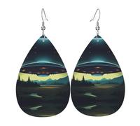 WZYWHJ UFO at night Printed Ladies' leather earrings, simple water droplet pendant, fashionable holiday gift