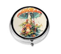 WZYWHJ Umbrella Mushroom Printed Circular Medicine Box Storage, Portable Travel with compartments, mini Pill Dispenser