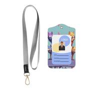 WZYWHJ Unity Wolf Pack Prints Work Badge Protective Sheath, Leather Identification Card Cover with Detachable Hanging Rope Set