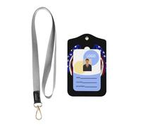 WZYWHJ USA Flag Patriotic Eagle Pattern Work Badge Protective Sheath, Leather Identification Card Cover with Detachable Hanging Rope Set