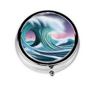 WZYWHJ vast tsunami printing Circular medicine box storage, portable travel with compartments, mini pill dispenser