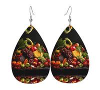 WZYWHJ vegetables and fruits Printed Ladies' leather earrings, simple water droplet pendant, fashionable holiday gift