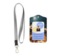 Wzywhj View Under The Moon Printing Work Badge Protective Sheath, Leather Identification Card Cover with Detachable Hanging Rope Set