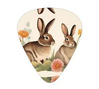 Wzywhj Vintage Flower Rabbit Bunny Easter Pattern Guitar Pick Easy Grip Uke Picks For Your Bass, Ukulele, Acoustic And Electric Guitarï¼Œ12 Piece