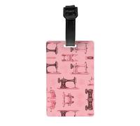 WZYWHJ Vintage Pink Sewing Machine Pattern Luggage Bag Tags, Men's and Women's Travel Privacy Protection Labels