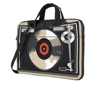 WZYWHJ Vintage Vinyl Record Prints Laptop Bag - with Soft Interior, Multiple Pockets - Ideal for Men, Travel and Business, Black, 14 inch