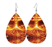 WZYWHJ Volcano Eruption Picture Ladies' leather earrings, simple water droplet pendant, fashionable holiday gift