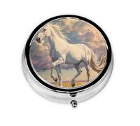 WZYWHJ Walking Unicorn Printed Circular Medicine Box Storage, Portable Travel with compartments, mini Pill Dispenser