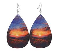 WZYWHJ Watch the fields and the sunset Printed Ladies' leather earrings, simple water droplet pendant, fashionable holiday gift