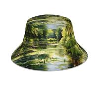 WZYWHJ Water Lilies in The Pond Printed Fisherman's hat, Double-Sided Reflective Outdoor Travel, Summer Beach Sun Cap Black