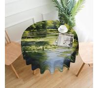 WZYWHJ Water Lilies in the Pond Printed Round long tablecloth anti overflow and wrinkle resistant dining table cloth 60 inches