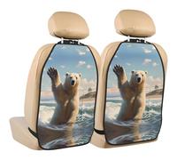 WZYWHJ Waving Bear Printed Car seat Anti Kick Storage pad 2 Pieces, Multi-Functional Storage Bag seat Protector After Installation