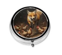 WZYWHJ Weasel Chasing a Chick Printed Circular Medicine Box Storage, Portable Travel with compartments, mini Pill Dispenser