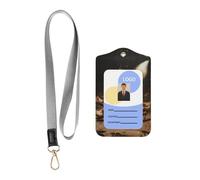 WZYWHJ Weasel Chasing a Chick Printed Work Badge Protective Sheath, Leather Identification Card Cover with Detachable Hanging Rope Set