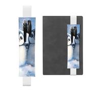 WZYWHJ White A Pair of Little Penguins Pattern Leather Pen Holder Bookmark - Elastic Clip for Notebooks & Journals with Adjustable Strap, Holds 2-3 Pens