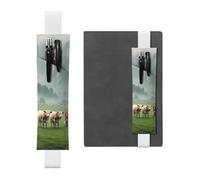 WZYWHJ White Alpine Cattle Pattern Leather Pen Holder Bookmark - Elastic Clip for Notebooks & Journals with Adjustable Strap, Holds 2-3 Pens