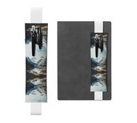 WZYWHJ White Alpine Line Prints Leather Pen Holder Bookmark - Elastic Clip for Notebooks & Journals with Adjustable Strap, Holds 2-3 Pens