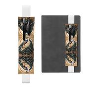 WZYWHJ White Art Deco Peacock Prints Leather Pen Holder Bookmark - Elastic Clip for Notebooks & Journals with Adjustable Strap, Holds 2-3 Pens