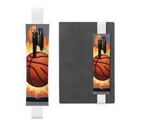 WZYWHJ White Basketball On Fire Pattern Leather Pen Holder Bookmark - Elastic Clip for Notebooks & Journals with Adjustable Strap, Holds 2-3 Pens