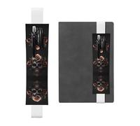 WZYWHJ White Black Skull Rose Prints Leather Pen Holder Bookmark - Elastic Clip for Notebooks & Journals with Adjustable Strap, Holds 2-3 Pens